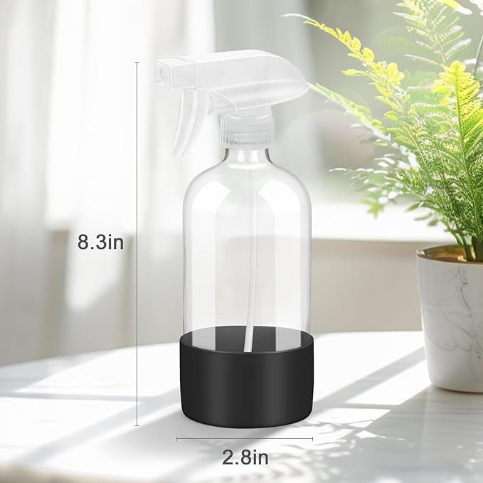 Empty Glass Spray Bottles with Silicone Sleeve – 16oz.