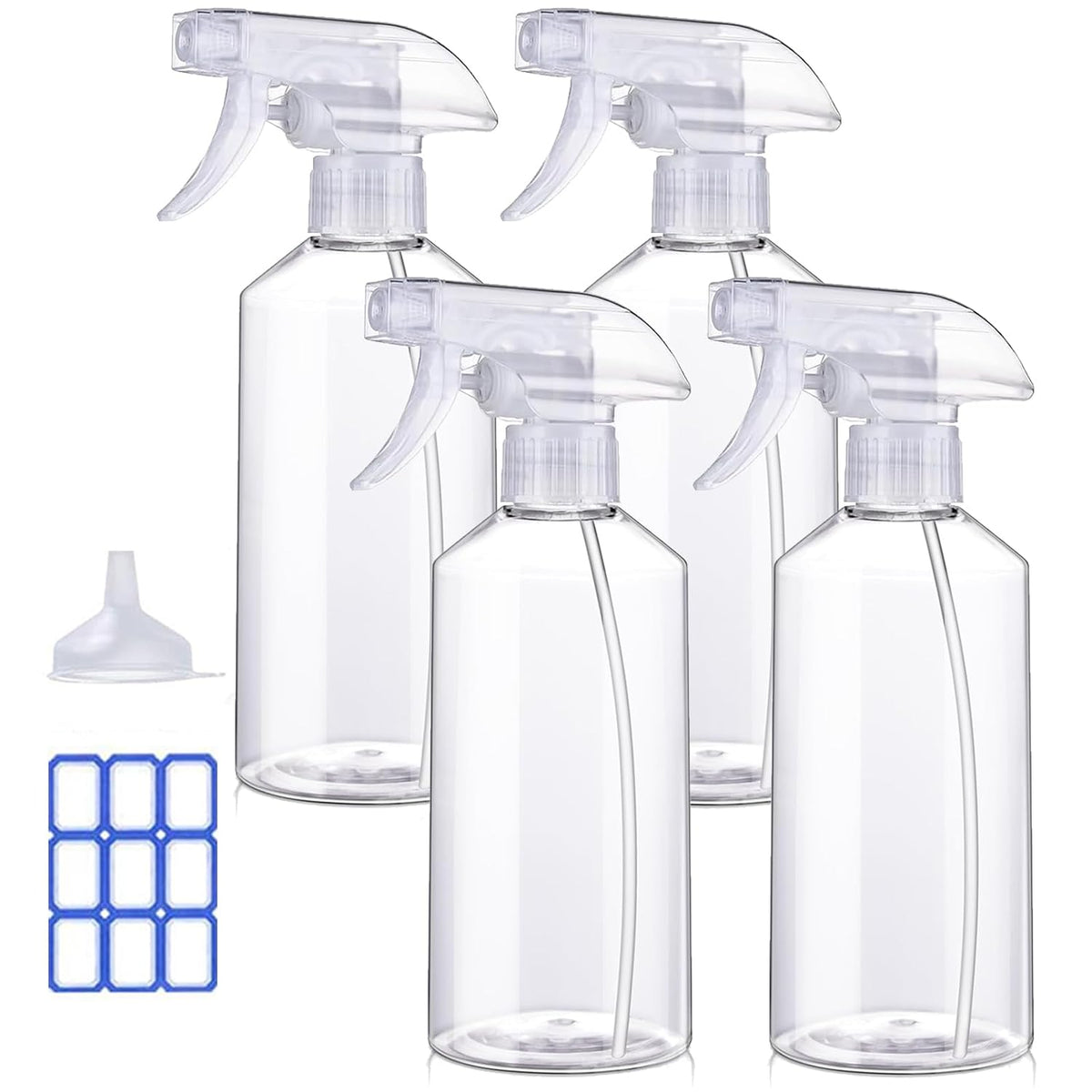 Plastic Spray Bottles, 16.9 oz, 4-Pack, Adjustable Nozzle