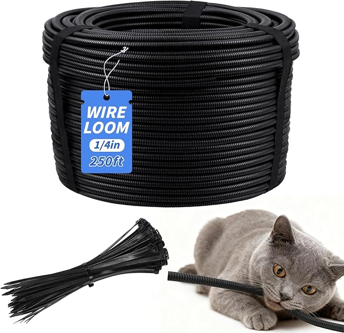 250FT Split Wire Loom Tubing, 1/2 Inch Wire Protector Tubing, Automotive Wire Flexible Conduit Cord Covers with 20 Cable Ties
