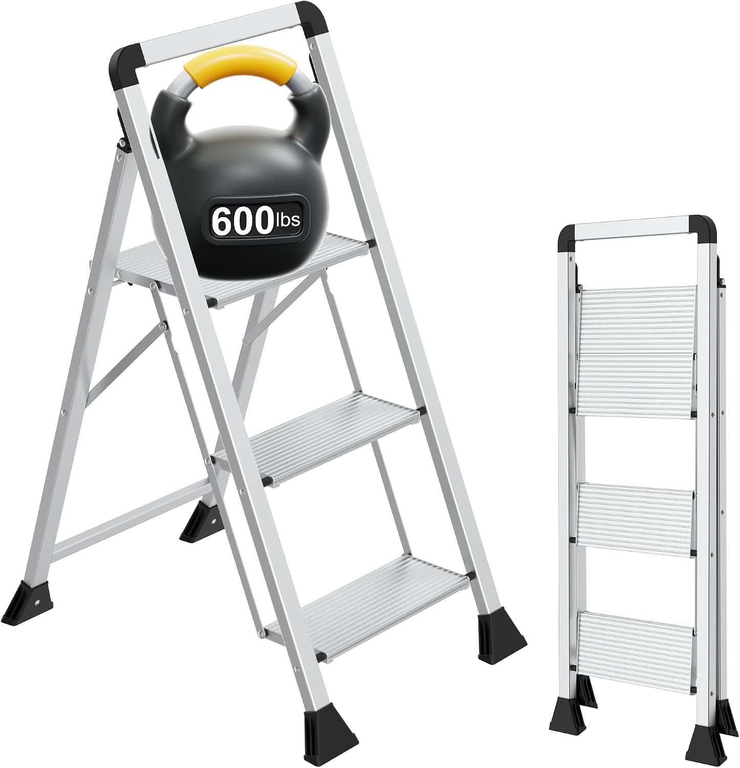 3-Step Aluminium Ladder with Handgrip, 600 lb Capacity