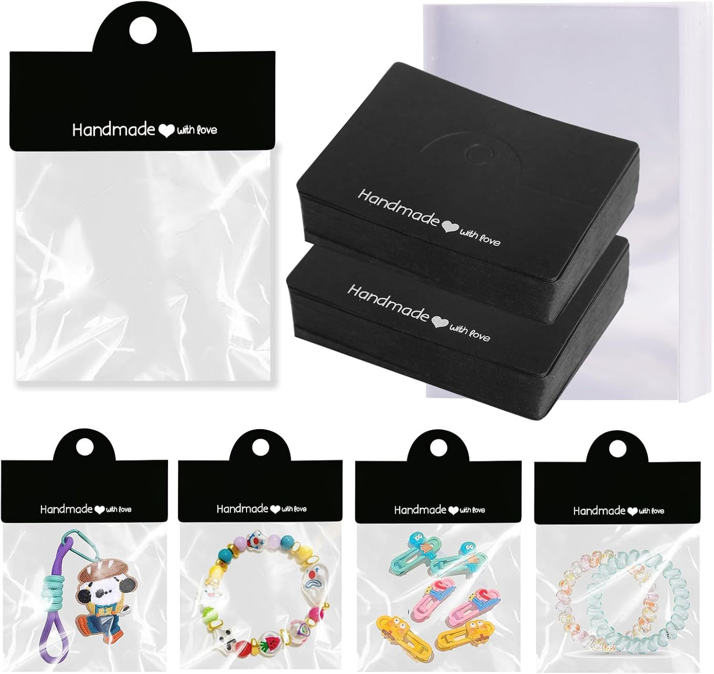 MICATINDO Bracelet Display Cards with Jewellery Bags, Black, 100-Pack