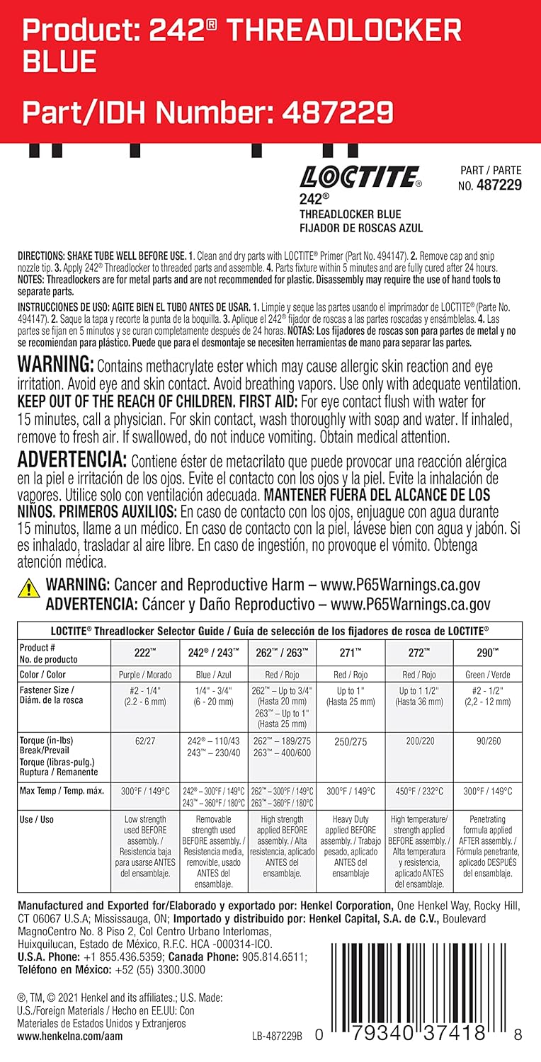 Loctite Thread locker 242 High Temperature