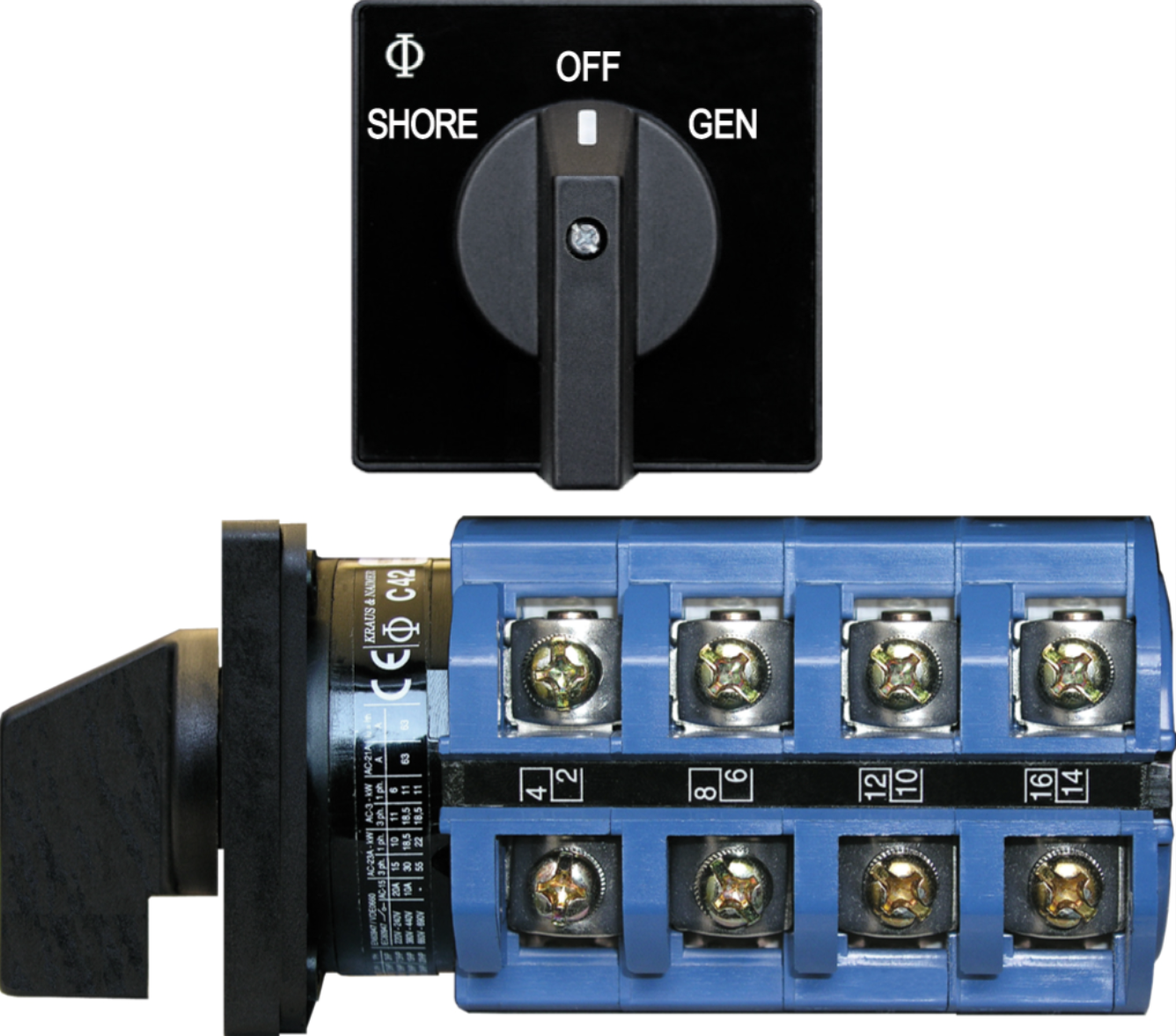 Blue Sea 9093 AC Selector Switch, 120+120/240V 63A OFF+2