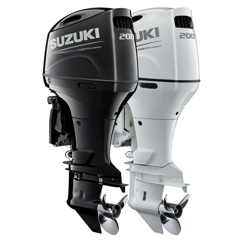 Suzuki DF200A 200HP inline-four black and white
