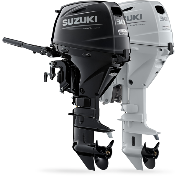 Suzuki DF30A 30HP outboard motor available in black and white