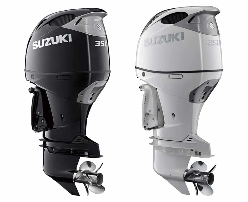 Suzuki DF350A 350HP outboard motor shown in black and white