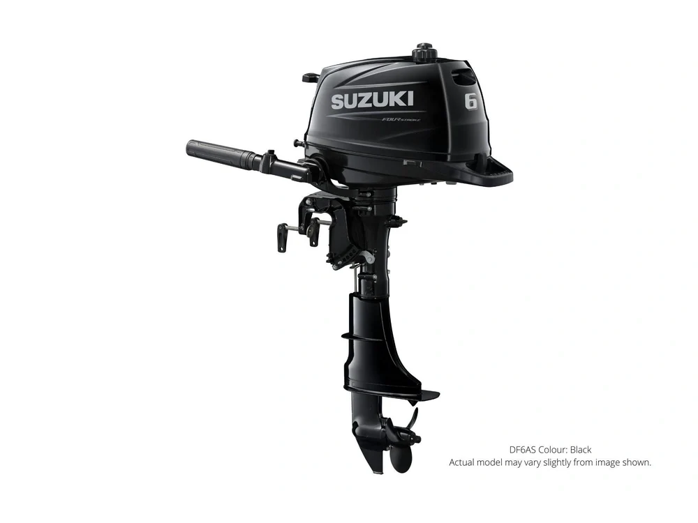 Suzuki DF6A black portable outboard, dealer photograph