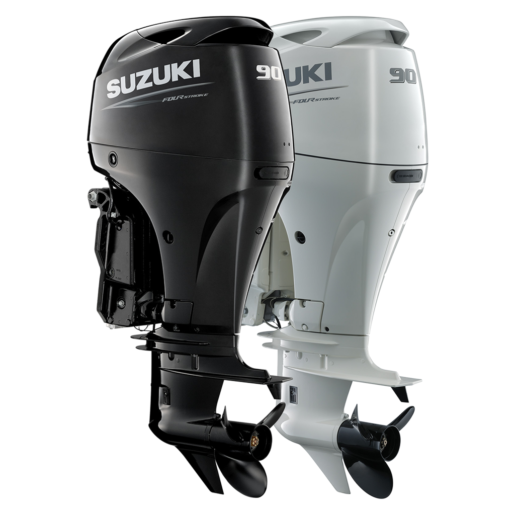Suzuki DF90A 90HP outboard motors in black and white